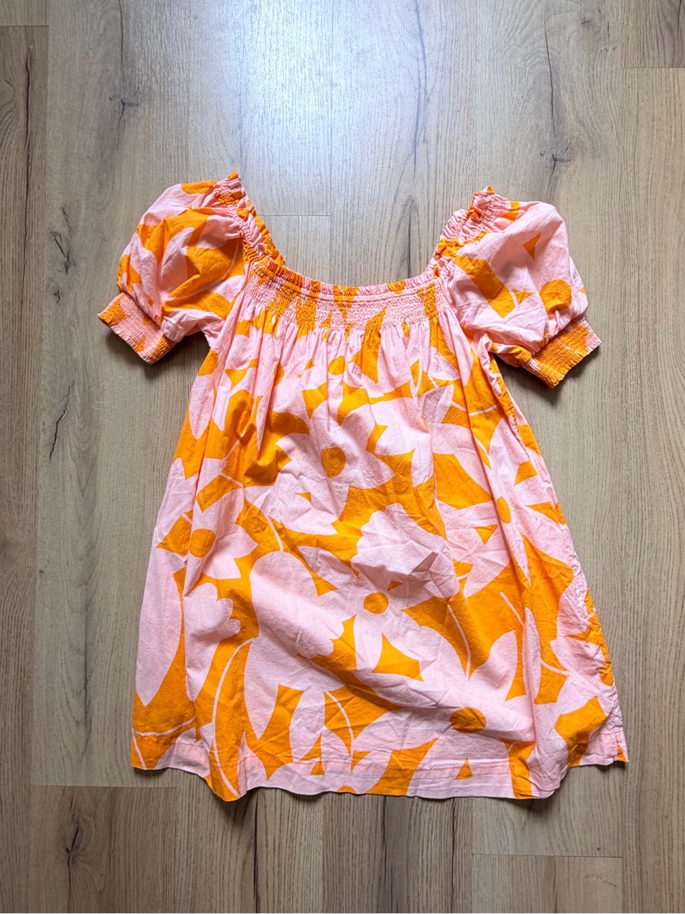 Pink & Orange Floral Babydoll Puff-Sleeve Dress